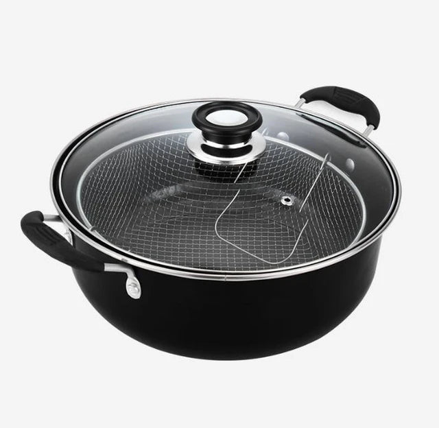 5L Enamel Chip Pan Deep Fat Fryer Pot Set – Deep Frying Pan with Lid and Basket