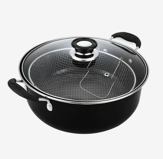 5L Enamel Chip Pan Deep Fat Fryer Pot Set – Deep Frying Pan with Lid and Basket