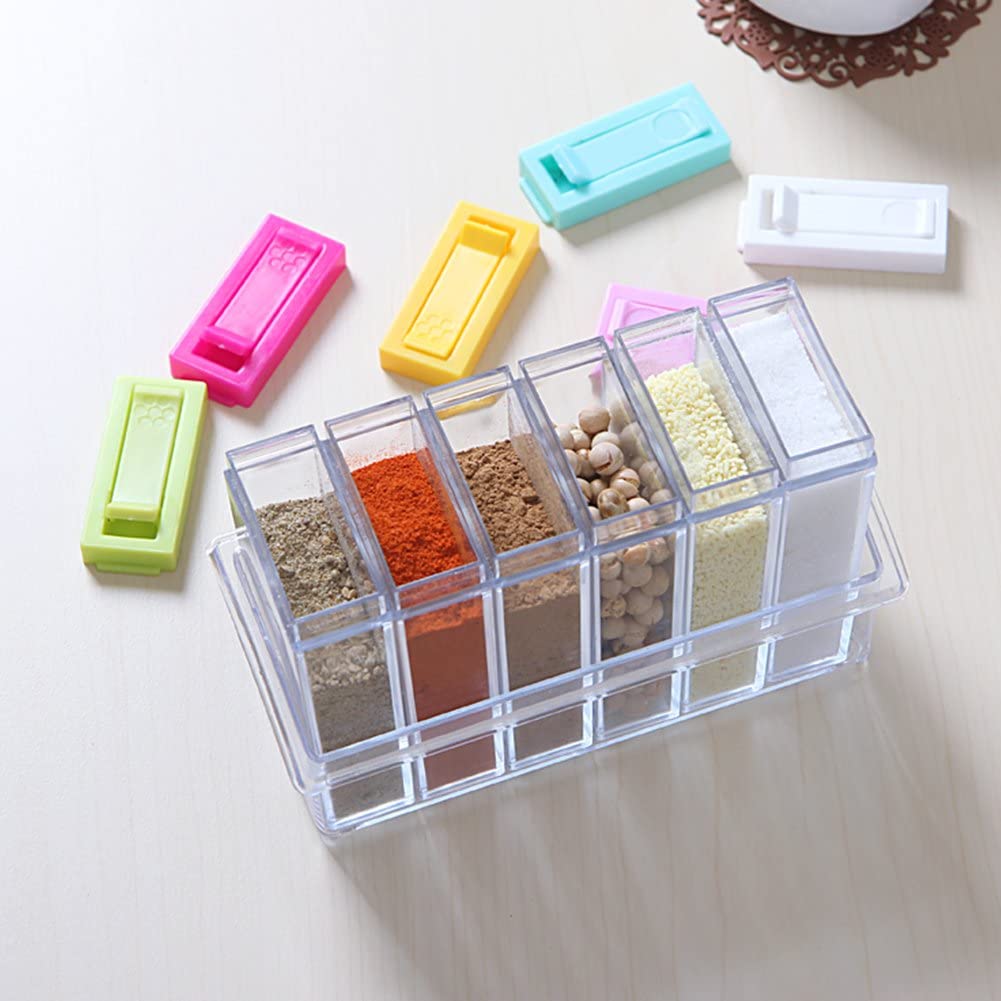 6 Piece Spice Jar Colorful Seasoning Box Kitchen Condiment Storage Container with Tray and 2 Kinds of Outlet Holes