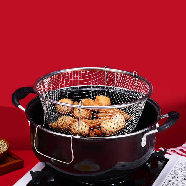 5L Enamel Chip Pan Deep Fat Fryer Pot Set – Deep Frying Pan with Lid and Basket