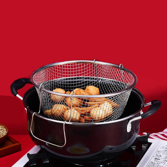 5L Enamel Chip Pan Deep Fat Fryer Pot Set – Deep Frying Pan with Lid and Basket