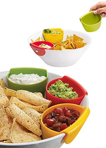 Dip Clip Sauce Chutney and Condiment Holder Bowl Portasalse, Silicone, 3-Pieces