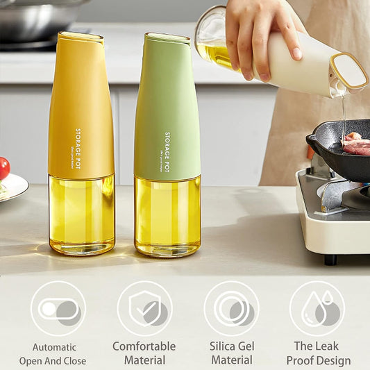 Glass Oil Dispenser 500 ML | Multi-Purpose Kitchen Bottle with Silicone Spout, BPA-Free, Off-White