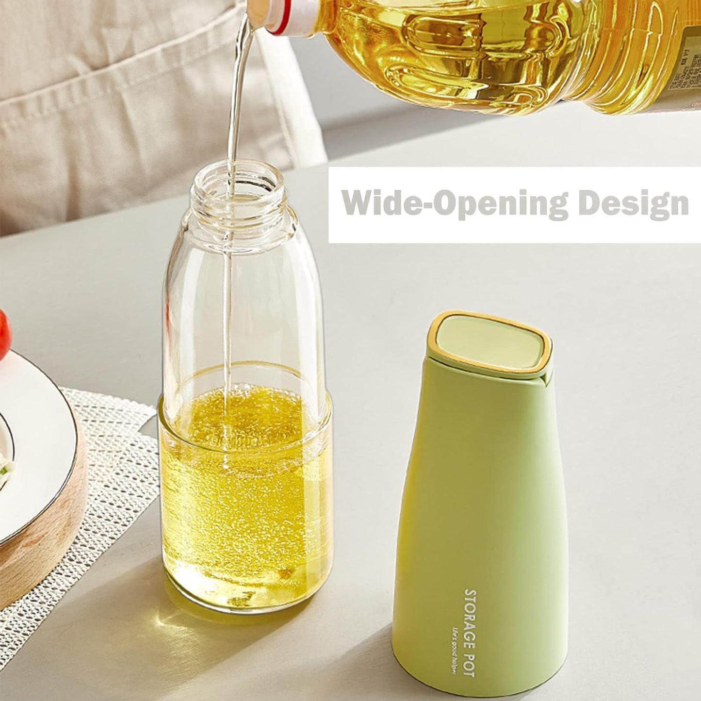 Glass Oil Dispenser 500 ML | Multi-Purpose Kitchen Bottle with Silicone Spout, BPA-Free, Off-White