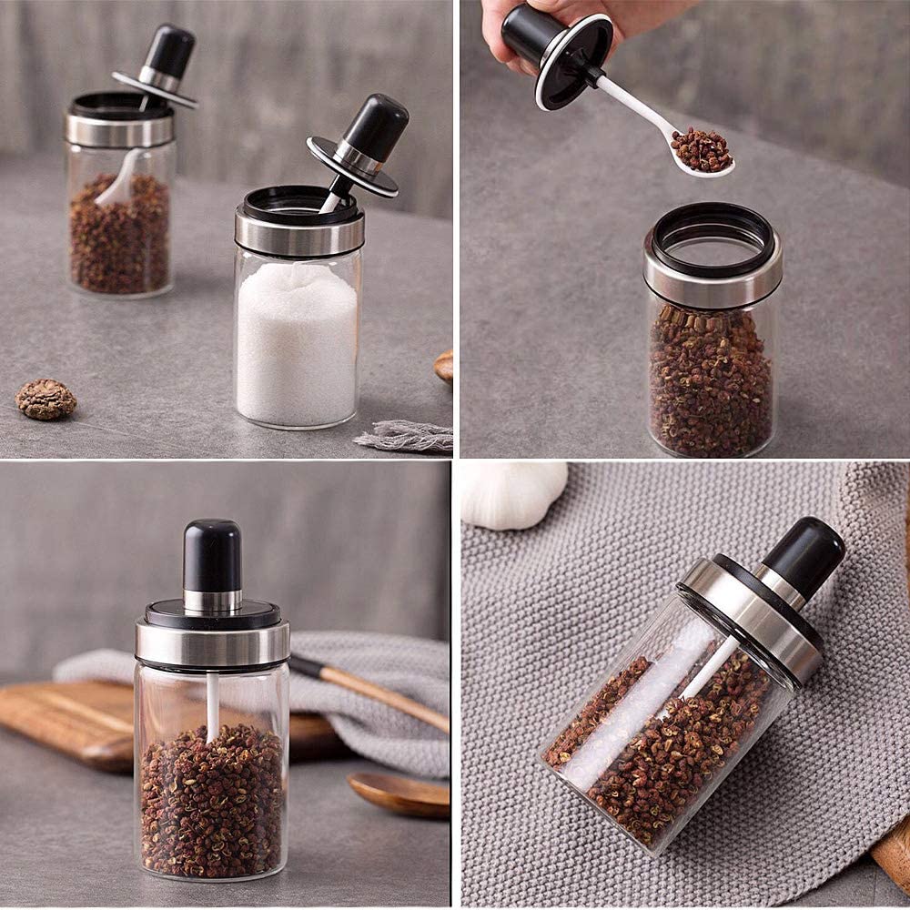 Glass Spice Jars with Serving Spoon