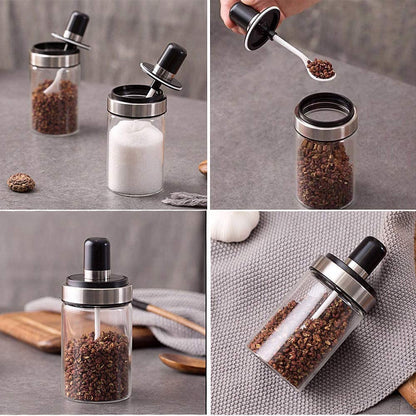 Glass Spice Jars with Serving Spoon