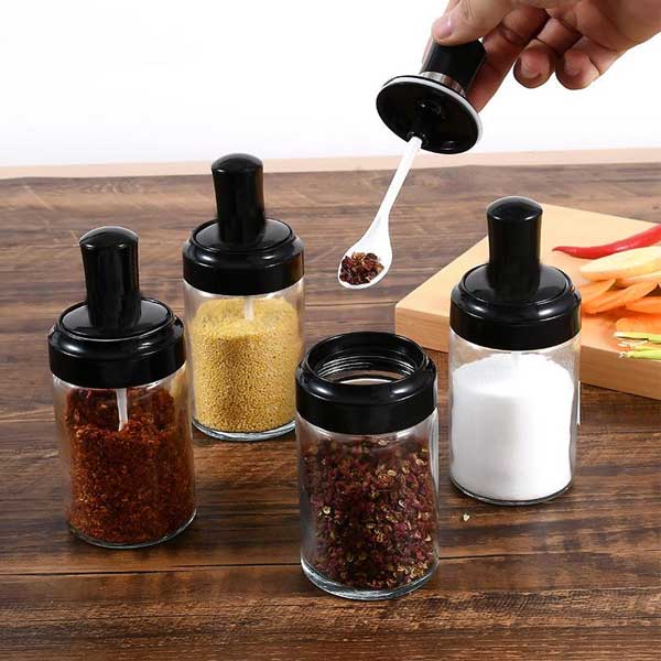 Glass Spice Jars with Serving Spoon