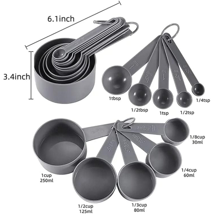 Measuring Cups and Spoons Set of 10 Reusable Plastic