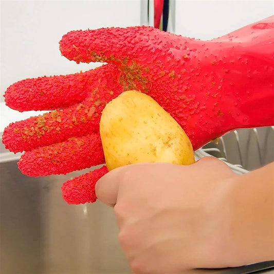 Pair of peeled potato cleaning gloves, vegetables, grating fruit skin, scratching fish scales