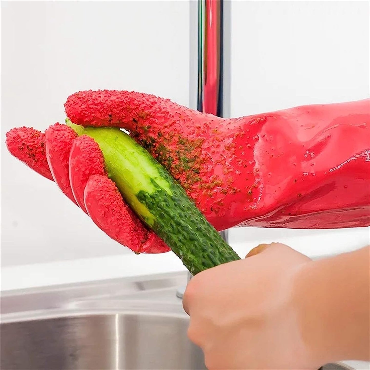 Pair of peeled potato cleaning gloves, vegetables, grating fruit skin, scratching fish scales