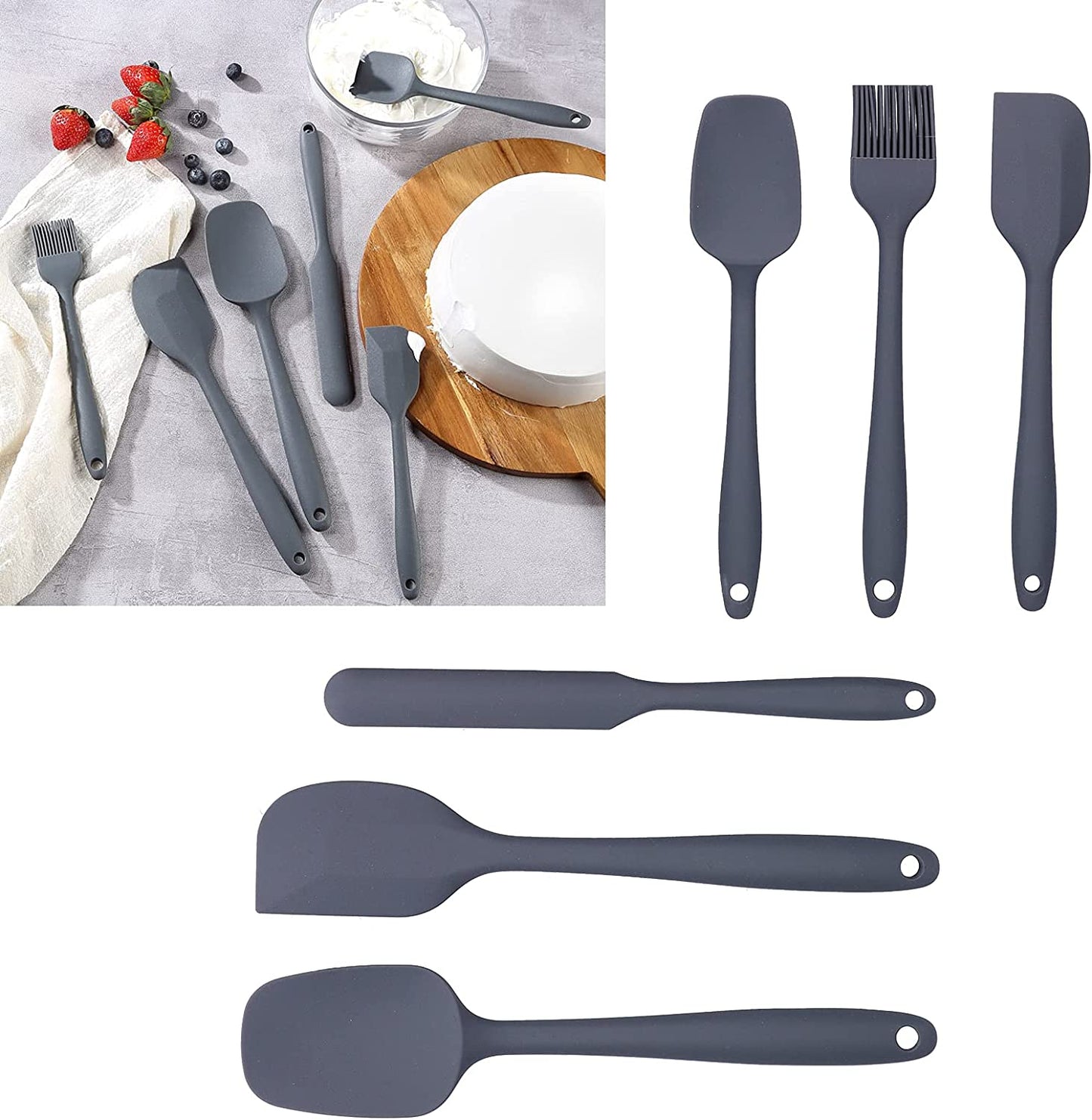 Silicone Pastry Brush Set 6pcs – Heat-Resistant Oil Brush & Spatula for Baking, Cooking, BBQ